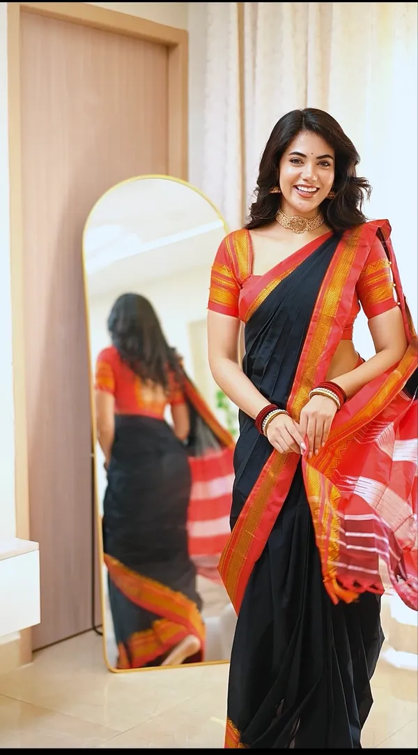 Black_Plain_Tana_ilkal_Saree_|_with_unstitched_blouse_for_women_