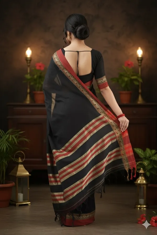 Black_Nidhi_Narayanpeth_Cotton_Saree_|_With_Unstitched_Blouse_Piece_For_Women