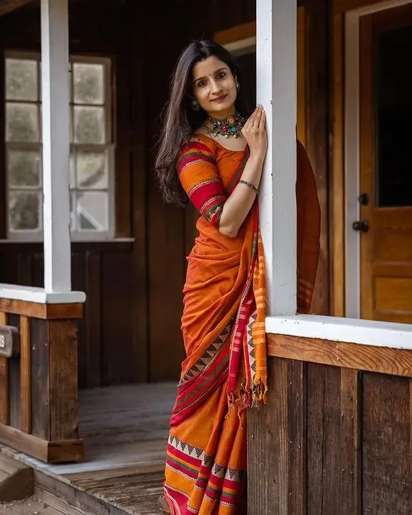 Orange_Divya_Narayanpeth_Cotton_Saree_|_With_Unstitched_running__Blouse_Piece_For_Women