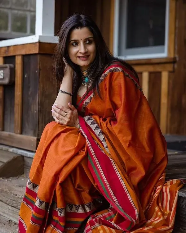 Orange_Divya_Narayanpeth_Cotton_Saree_|_With_Unstitched_running__Blouse_Piece_For_Women