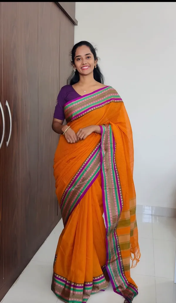 Orange_Sanskriti_Narayanpeth_Cotton_Saree_|_With_Unstitched_Blouse_Piece_For_Women