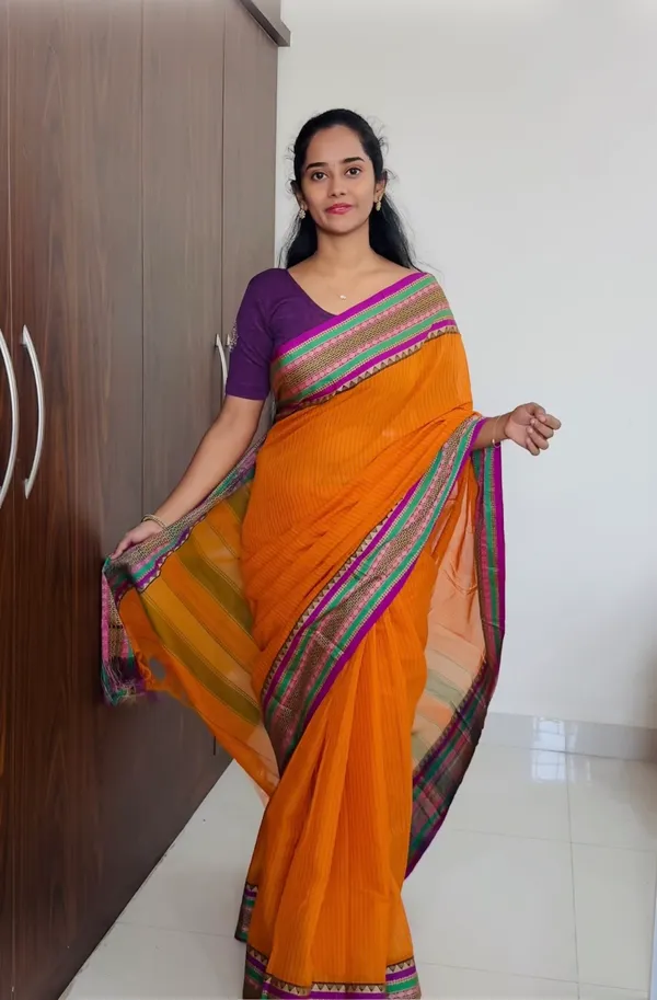 Orange_Sanskriti_Narayanpeth_Cotton_Saree_|_With_Unstitched_Blouse_Piece_For_Women
