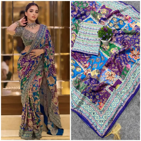 Ramya_multi_blue_Ajarakh_Saree|_with_unstitched_blouse