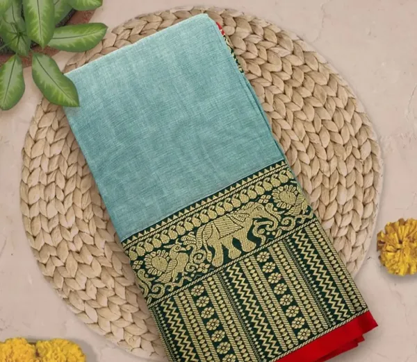 Sky_Blue_Khushi_Narayanpeth_Cotton_Saree_|_With_Unstitched_Blouse_Piece_For_Women
