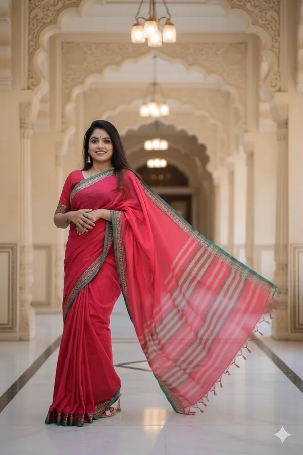 Red_Viha_Narayanpeth_Cotton_Saree_|_With_Unstiched_Blouse_Piece_For_Women