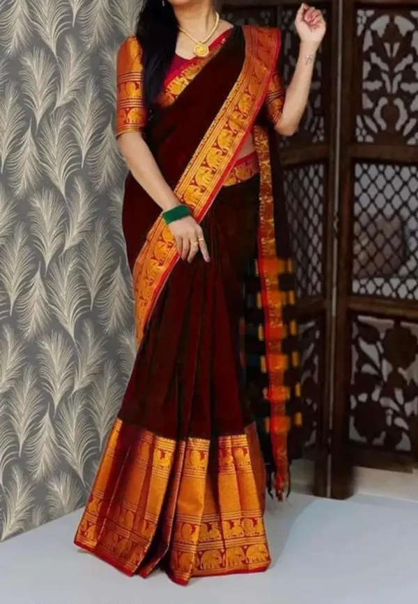 Chocolate_Ayodhya_Narayanpeth_Cotton_Saree_|_With_Unstitched_Blouse_Piece_For_Women