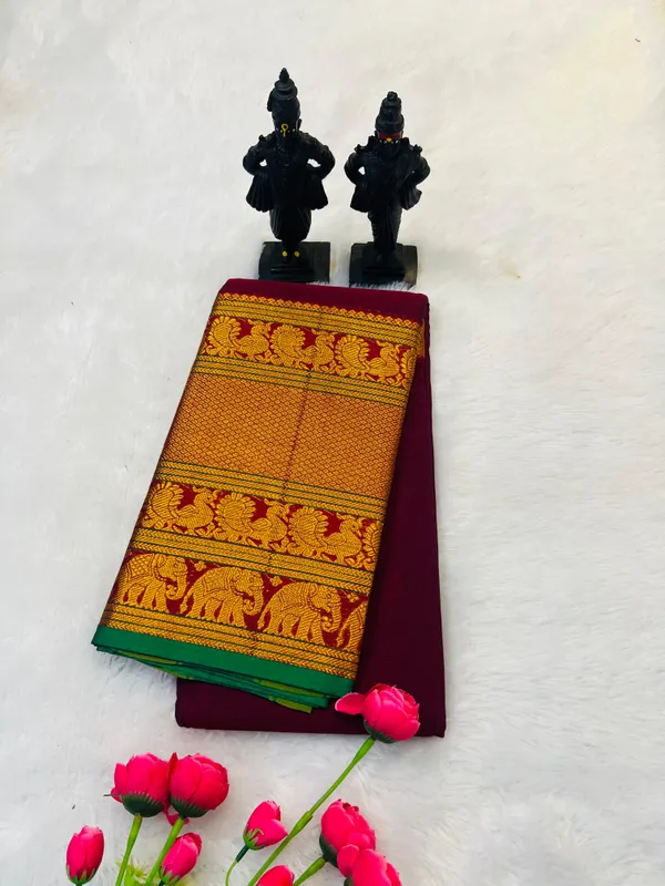 Chocolate_Ayodhya_Narayanpeth_Cotton_Saree_|_With_Unstitched_Blouse_Piece_For_Women