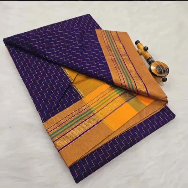 Blue_Zigzag__Masarised__Cotton_Saree_|_With_Unstitched_Blouse_Piece_For_Women