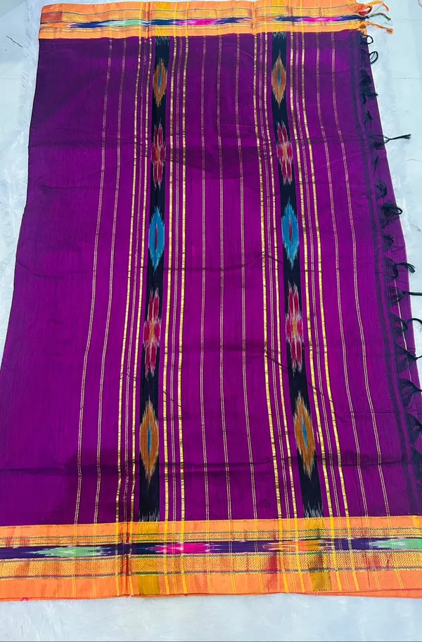 Magenta_Patola_Acrylic_Cotton_Saree_|_With_Unstitched_Blouse_Piece_For_Women