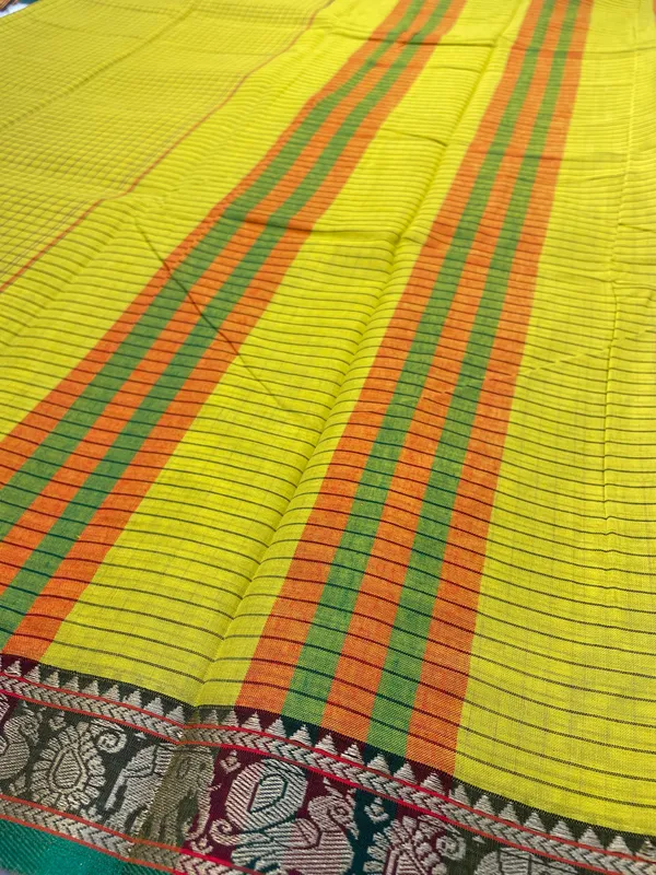 Lemon_yellow_Veda_Narayanpeth_cotton_saare_for_women|_with_unstitched_blouse