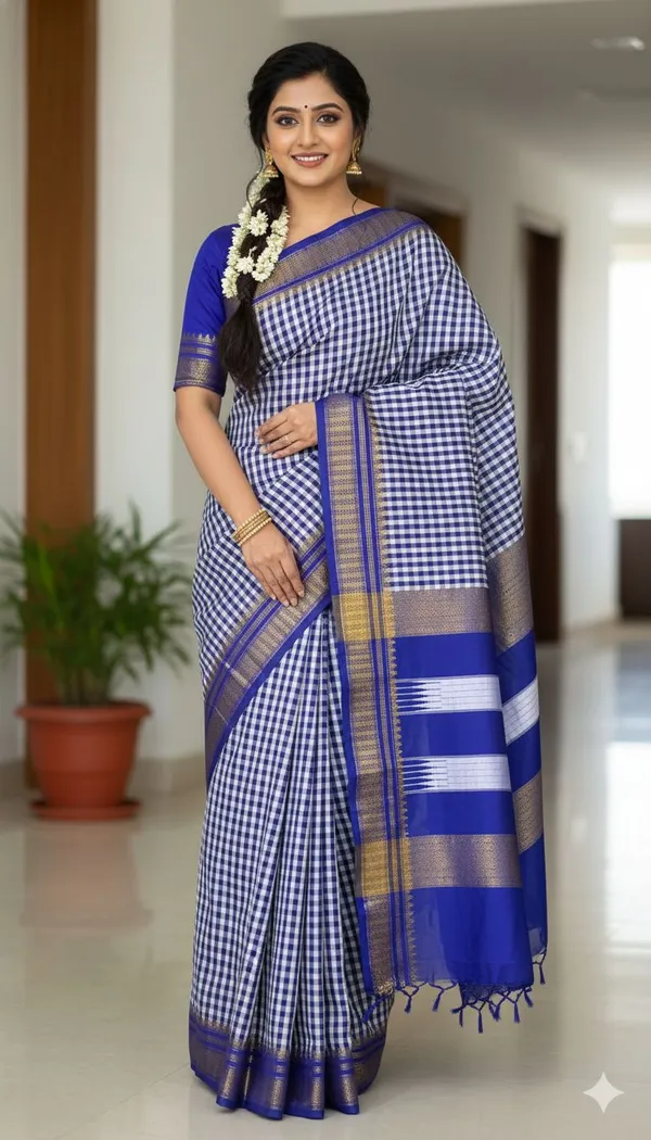 Blue_Tana_checks_Ilkal_Saree
