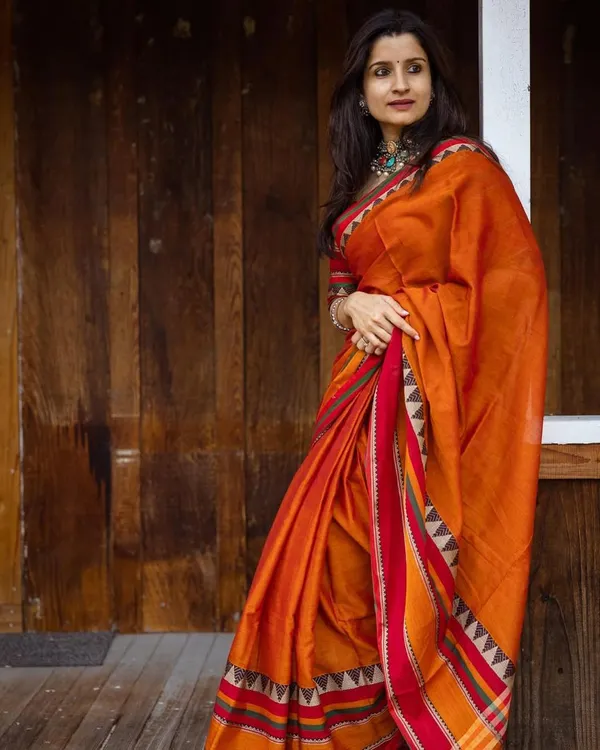 Orange_Divya_Narayanpeth_Cotton_Saree_|_With_Unstitched_Blouse_Piece_For_Women