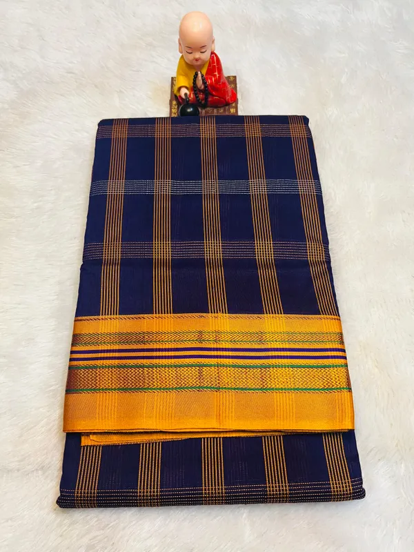 Blue_Box_Checks_Acrylic_Cotton_Saree_|_With_Unstitched_Blouse_Piece_For_Women