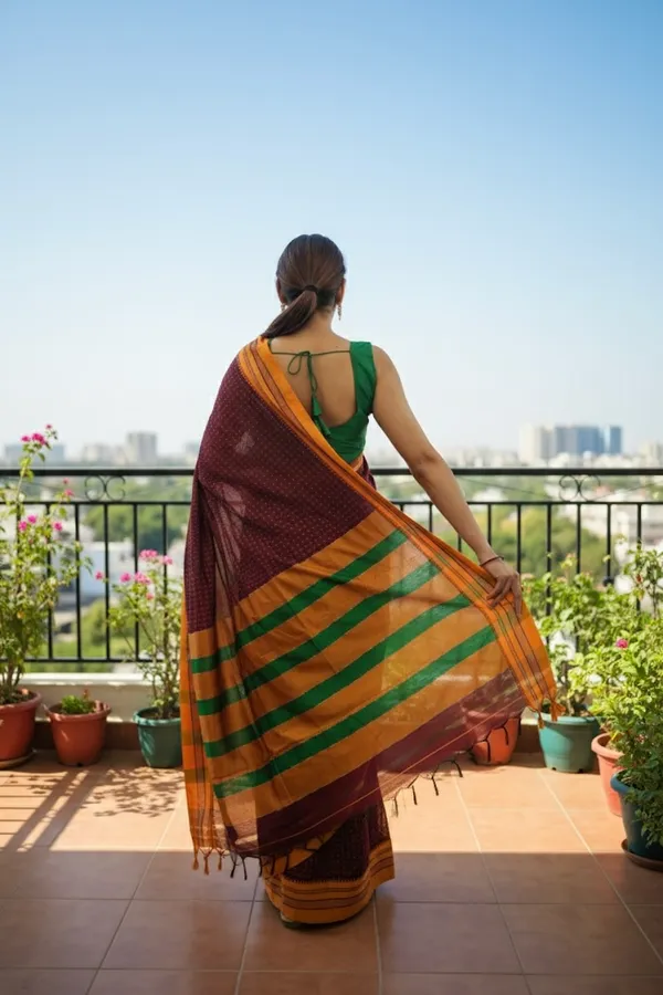 Red_Chacolate_Star_Plus_Narayanpeth_Cotton_Saree_|_With_Unstitched_Blouse_Piece_For_Women