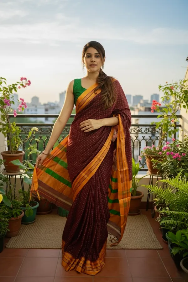 Red_Chacolate_Star_Plus_Narayanpeth_Cotton_Saree_|_With_Unstitched_Blouse_Piece_For_Women