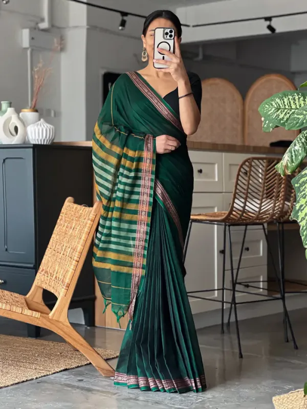 Green_Adhira_Narayanpeth_Cotton_Saree_|_With_Unstitched_Blouse_Piece_For_Women