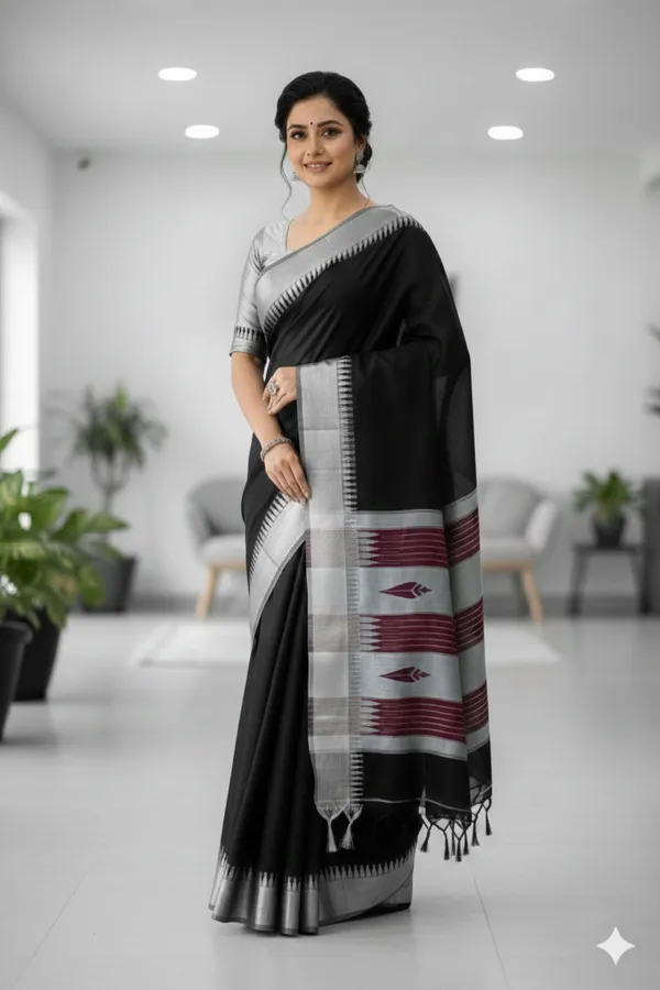 Black_Radha_Acrylic_Cotton_Saree_|_With_Unstitched_Blouse_Piece_For_Women