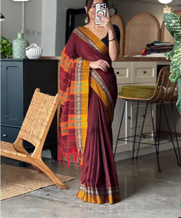 Maroon_Nidhi_Narayanpeth_Cotton_Saree_|_With_Unstitched_Blouse_Piece_For_Women