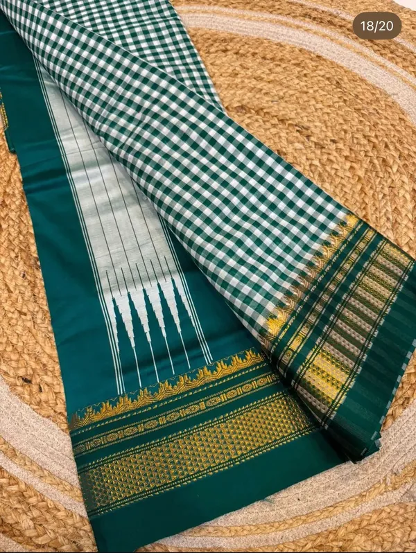 GreenTana_checks_Ilkal_Saree