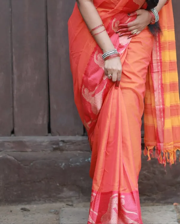 Orange_Kalastree_Narayanpeth_Cotton_Saree_|_With_Unstitched_Blouse_Piece_For_Women