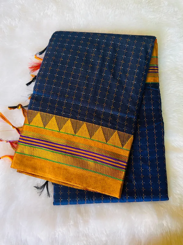 Blue_Temple_Star_Plus_Narayanpeth_Cotton_Saree_|_With_Unstitched_Blouse_Piece_For_Women