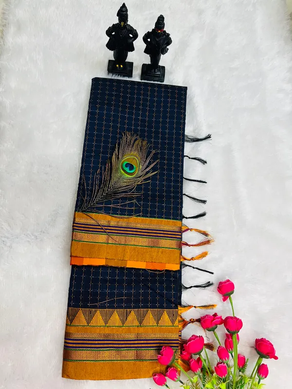 Blue_Temple_Star_Plus_Narayanpeth_Cotton_Saree_|_With_Unstitched_Blouse_Piece_For_Women