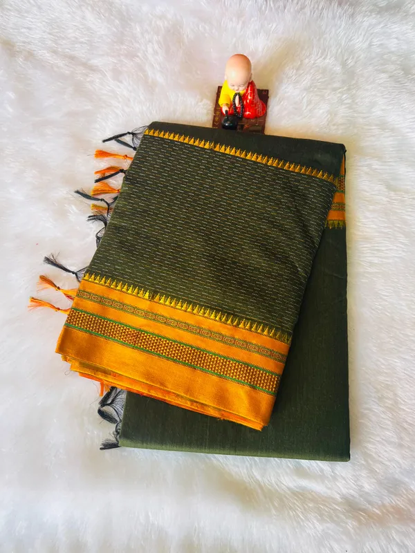 Olive_Green_kohinoor_Narayanpeth_Cotton_Saree_|_With_Unstitched_Blouse_Piece_For_Women