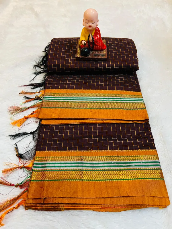 Chacolate_Zigzag_Narayanpeth_Cotton_Saree_|_With_Unstitched_Blouse_Piece_For_Women