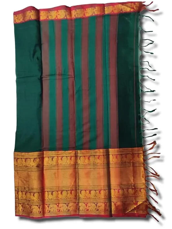 Bottle_Green_Ayodhya_Narayanpeth_Cotton_Saree_|_With_Unstitched_Blouse_Piece_For_Women