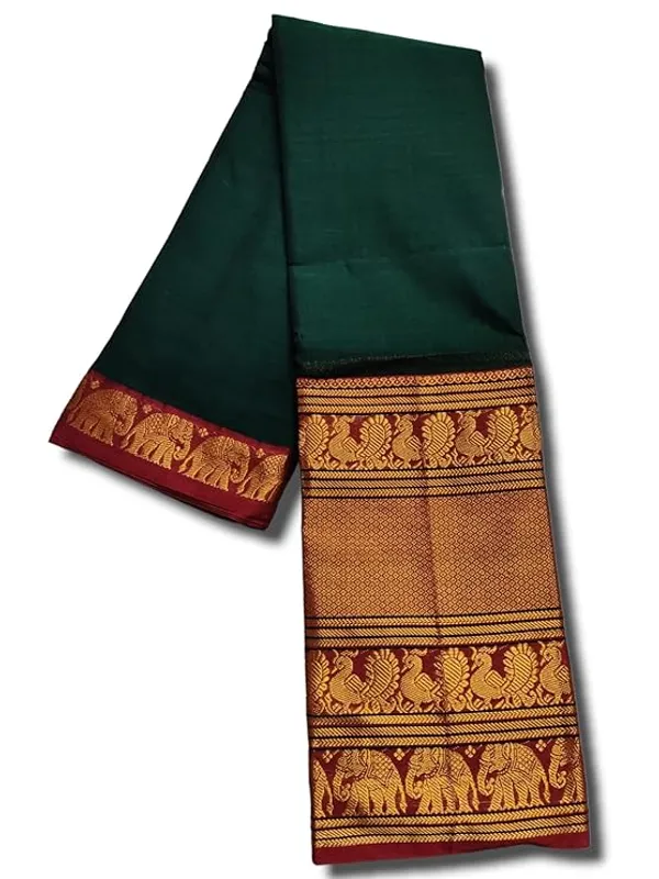 Bottle_Green_Ayodhya_Narayanpeth_Cotton_Saree_|_With_Unstitched_Blouse_Piece_For_Women