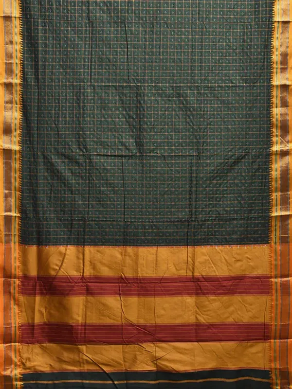 Dark_green_Star_Box_Narayanpeth_Cotton_Saree_|_With_Unstitched_Blouse_Piece_For_Women