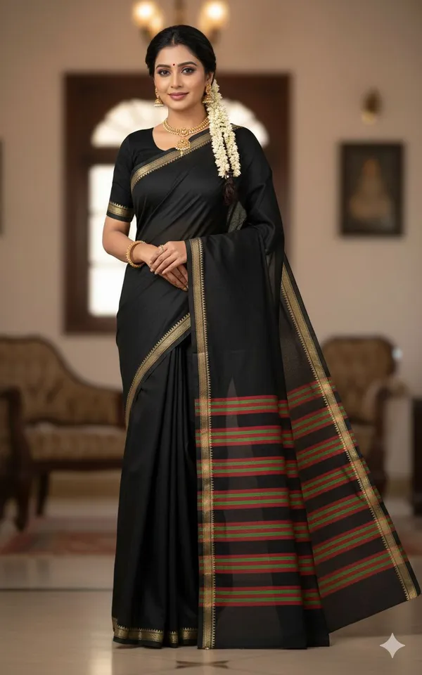Black_Akira_Narayanpeth_Cotton_Saree_|_With_Unstitched_Blouse_Piece_For_Women