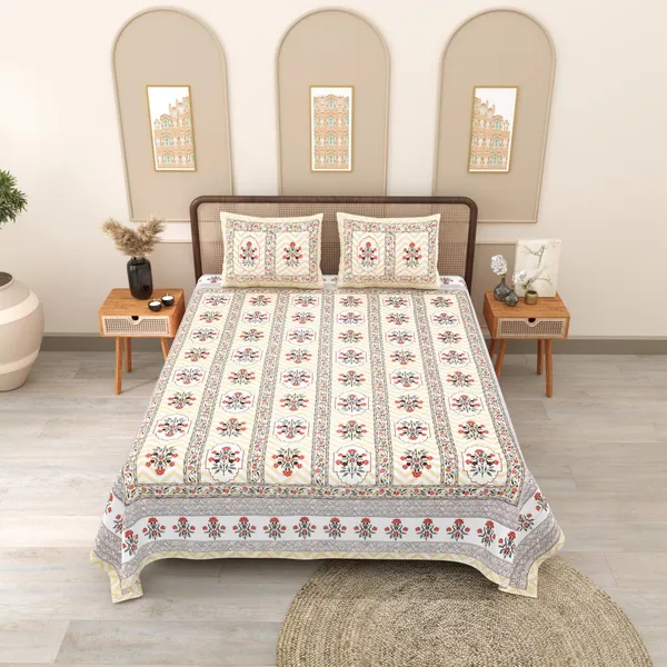 PHULKARI_90*108_Inch_Premium_Quality_DOUBLE_Bedsheet_with_2_Pillow_Covers_(17*27_Inch)