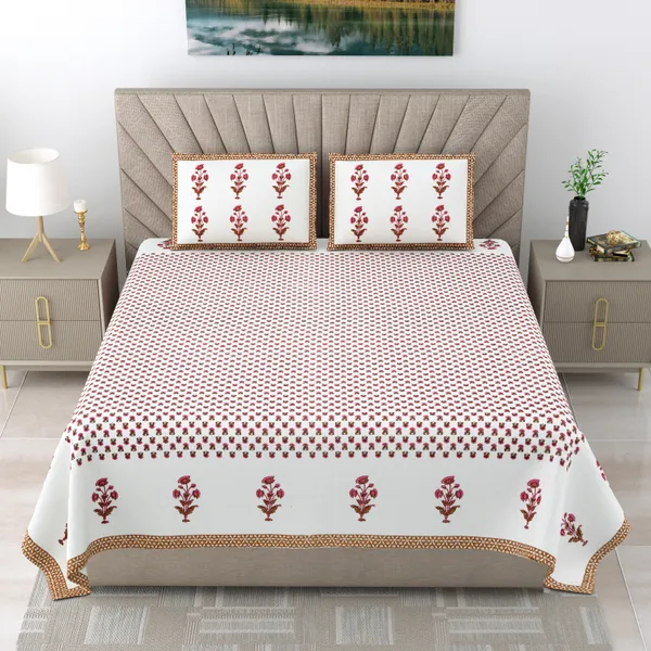 90X108_Inch_King_Size_Pure_Cotton_250_TC_Premium__Bedsheet_with_2_Pillow_Covers
