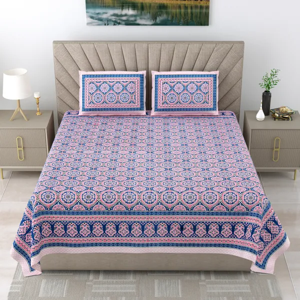 250_TC_Pure_Cotton_|_Multicolor_Traditional_Jaipuri_Prints_|_Premium_Quality_King_Size_Bedsheet_with_2_Pillow_Covers_(90*108_Inch)
