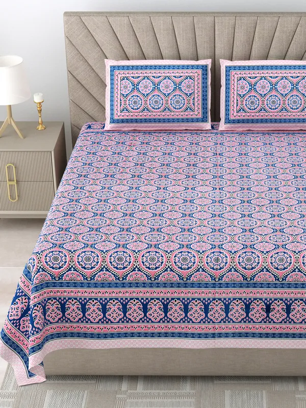 250_TC_Pure_Cotton_|_Multicolor_Traditional_Jaipuri_Prints_|_Premium_Quality_King_Size_Bedsheet_with_2_Pillow_Covers_(90*108_Inch)