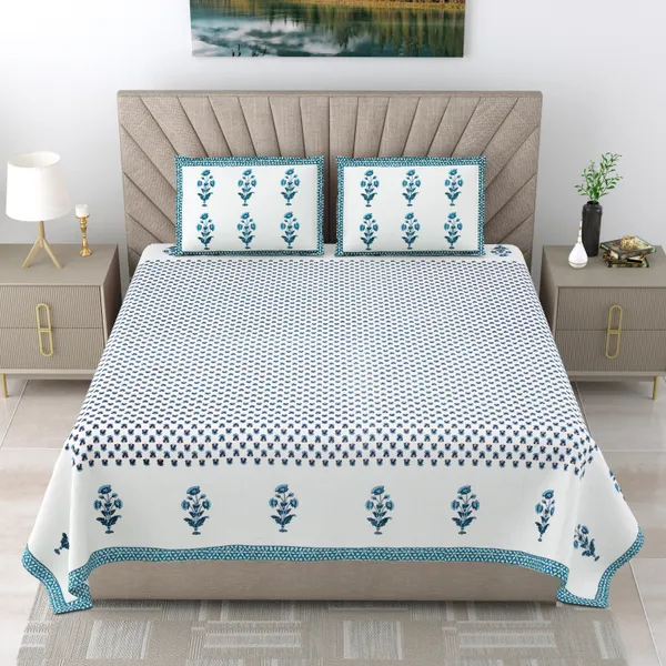 90X108_Inch_King_Size_Pure_Cotton_250_TC_Premium__Bedsheet_with_2_Pillow_Covers