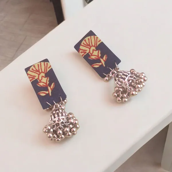 Handmade_Blue_Colour_Print_Earrings_With_Jhumka_For_Women