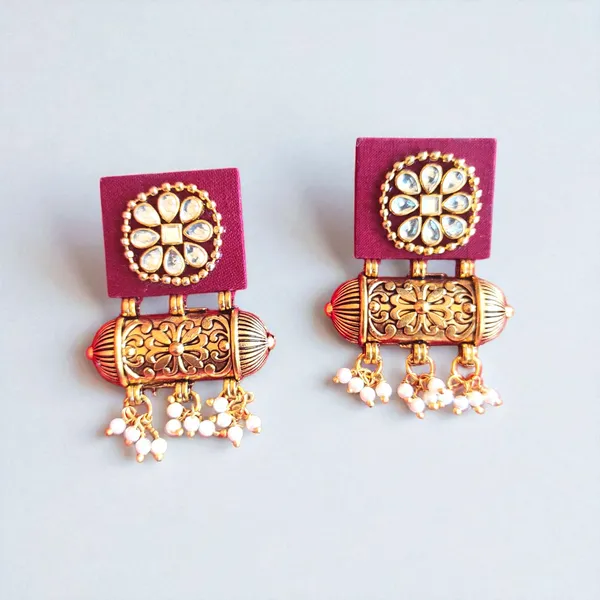 Handmade_Maroon_Colour_Flower_Design_Kundan_Earrings