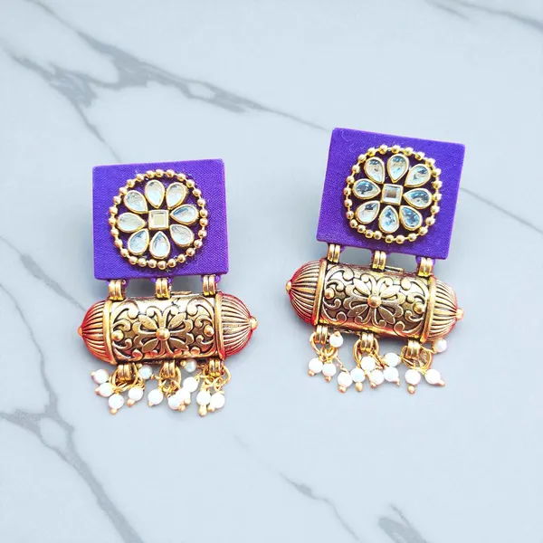Handmade_Purple_Colour_Flower_Design_Kundan_Earrings