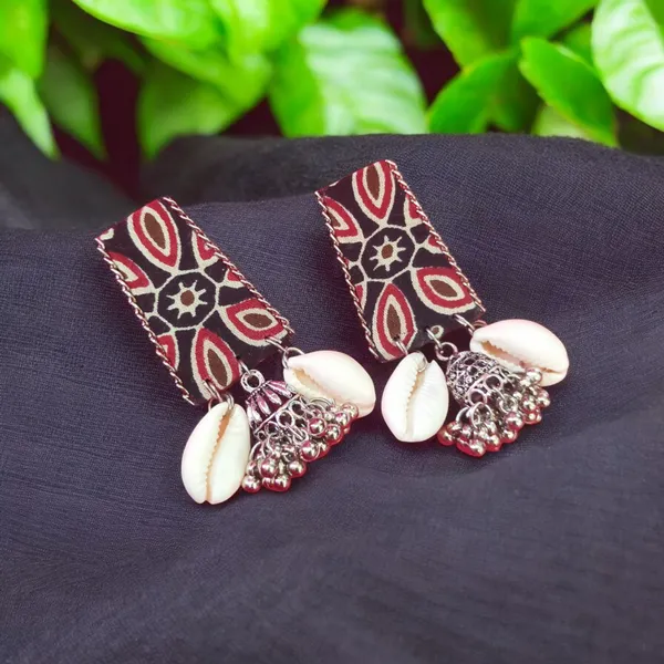 Black_&_Red_Fabric_Handmade_Danglers_With_Jhumka_For_Women