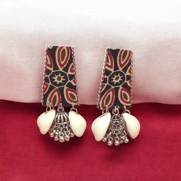 Black_&_Red_Fabric_Handmade_Danglers_With_Jhumka_For_Women