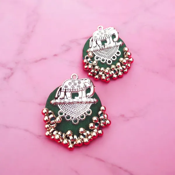 Green_Colour_Fabric_Handmade_Elephant_Shape_Stud_Earrings