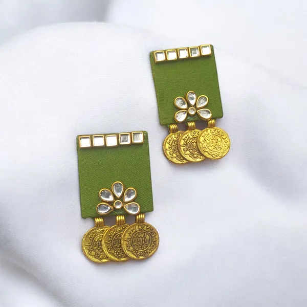 Handmade_Mehendi_Green_Colour_Kundan_Earrings_With_Coins