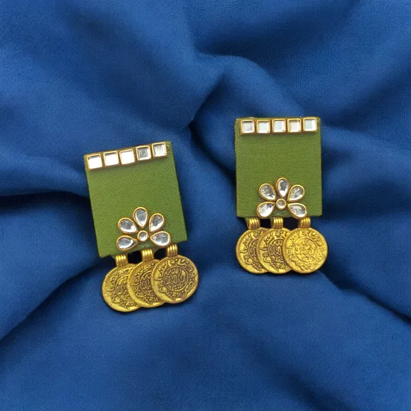 Handmade_Mehendi_Green_Colour_Kundan_Earrings_With_Coins