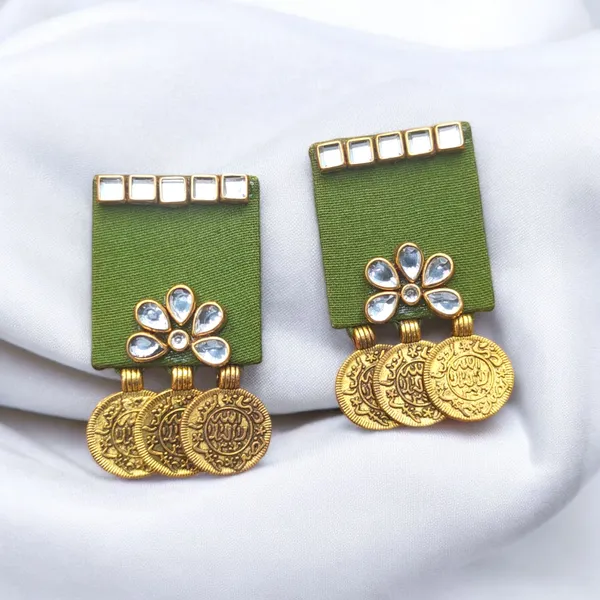 Handmade_Mehendi_Green_Colour_Kundan_Earrings_With_Coins