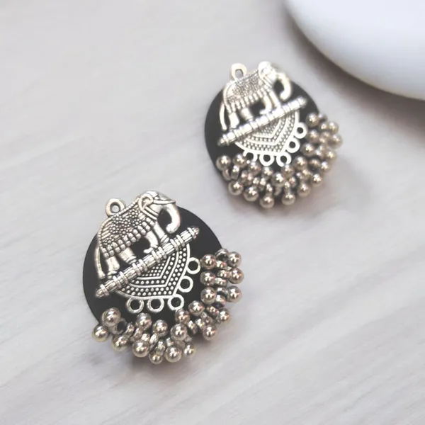 Black_Colour_Elephant_Stud_Fabric_Handmade_Earrings