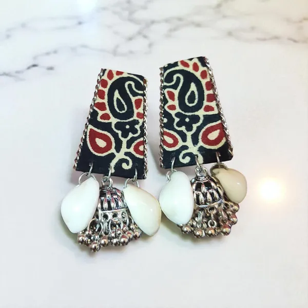Multi_Colour_Fabric_Handmade_Danglers_With_Jhumka_For_Women