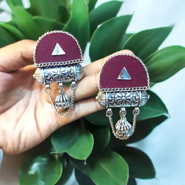 Maroon_Colour_Fabric_Handmade_Jhumka