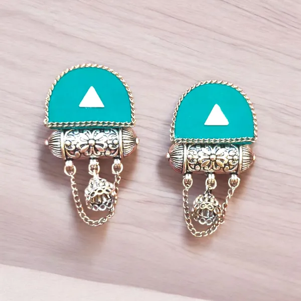 Ocean_Blue_Fabric_Handmade_Earrings_With_Jhumka